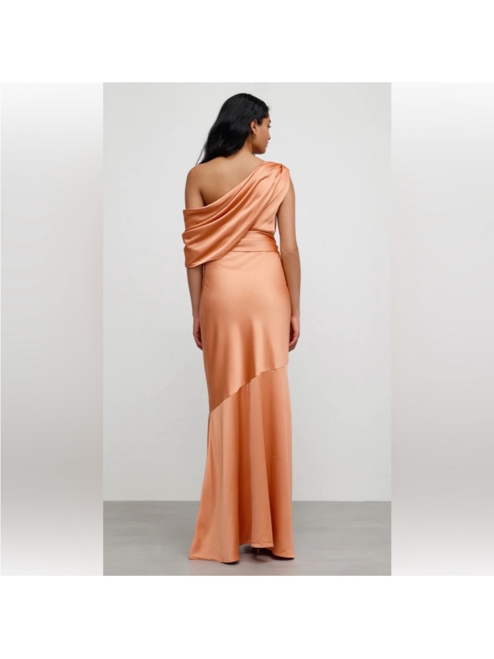 Significant Other Dress Maxi Erika Peach Orange Satin Shoulder Drape 6 - Picture 3 of 10